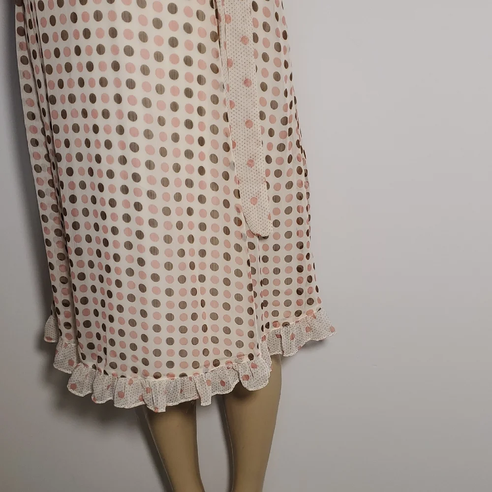 NWT Jonathan Martin Polka Dot Wrap Midi Dress Size 8 Cream Color Brown Pink Dot - Picture 3 of 12
